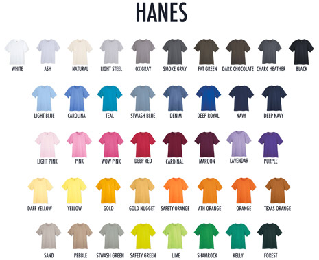 Hanes T-Shirt Colors - Shirts Plus Derby