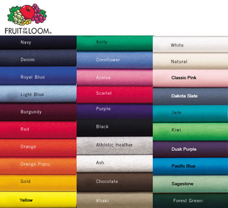 Fruit of the Loom T-shirt Colors - Shirts Plus Derby